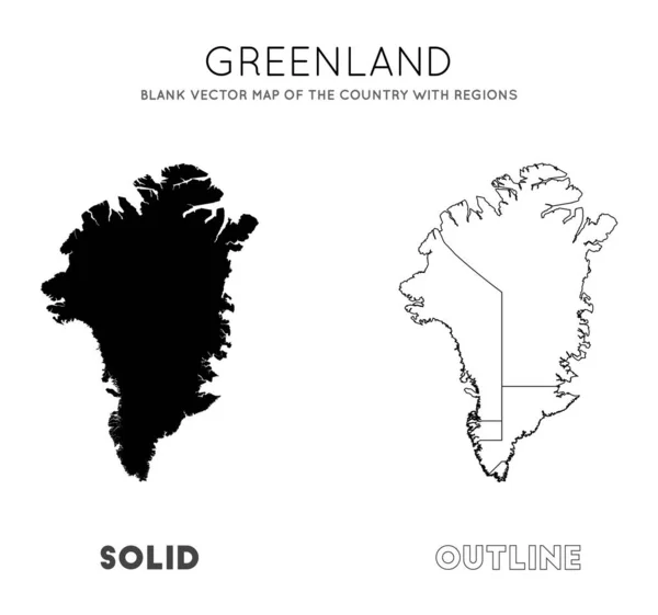 그린란드지도 에 대한 그린란드의 지역 테두리와 국가의 빈 벡터지도 — 스톡 벡터