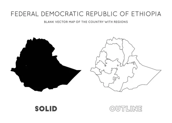 Etiópia mapa Vetor em branco mapa do país com regiões Fronteiras da Etiópia para o seu —  Vetores de Stock