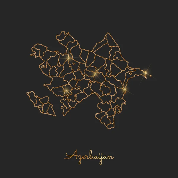 Azerbaijan-Landkarte goldener Glitzerumriss mit funkelnden Sternen auf dunklem Hintergrund — Stockvektor