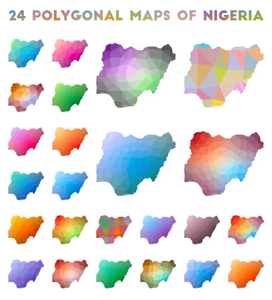 Állítsa be a vektor sokszögű térképek Nigéria Bright gradiens Térkép ország alacsony poli stílusban — Stock Vector