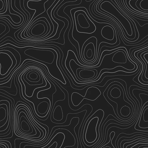 Lignes de carte topographique Carte topographique actuelle Conception sans couture sombre motif d'isolines fines carrelables — Image vectorielle