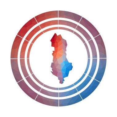 Arnavutluk rozeti Düşük poli tarzı Çok renkli Arnavutluk yuvarlak işareti ülkenin Parlak gradyan logosu