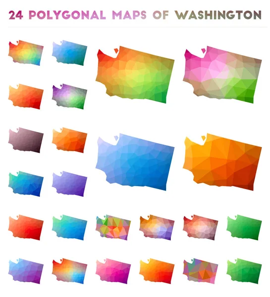 Set de mapas poligonales vectoriales de Washington Bright gradient map of us state in low poly style — Archivo Imágenes Vectoriales