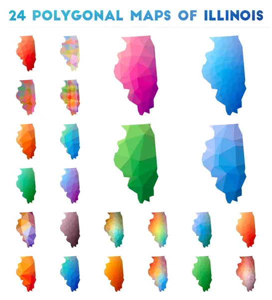 Set of vector polygonal maps of Illinois Bright gradient map of us state in low poly style — Stock Vector