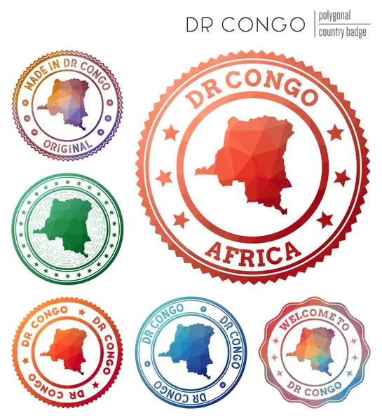 Dr 콩고 배지 다채로운 다각형 국가 기호 여러 가지 색 기하학적 Dr 콩고 로고 세트 벡터 — 스톡 벡터