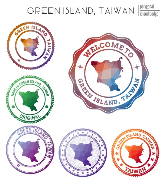 Badge île verte Taïwan Symbole polygonal multicolore géométrique île verte — Image vectorielle