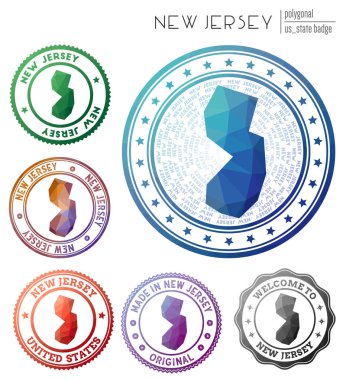 New Jersey rozeti Renkli poligonal ABD devlet sembolü Çok renkli geometrik New Jersey logoları seti