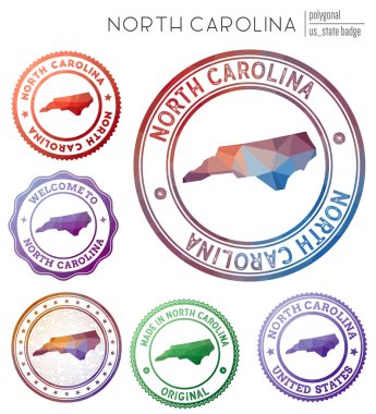North Carolina badge Colorful polygonal us state symbol Multicolored geometric North Carolina clipart