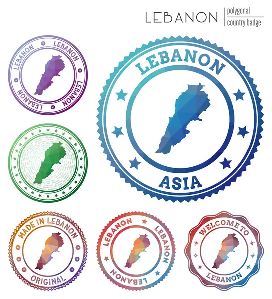 Líbano insignia colorido poligonal país símbolo multicolor geométrico Líbano logotipos conjunto Vector — Vector de stock