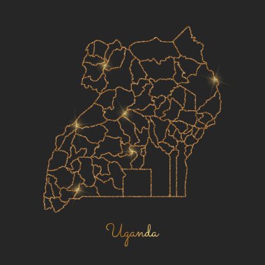 Uganda bölge haritası altın parıltılı anahat karanlık arka plan Vektör üzerinde pırıl pırıl yıldız