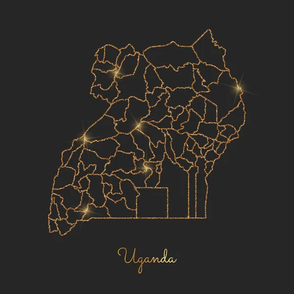 Uganda bölge haritası altın parıltılı anahat karanlık arka plan Vektör üzerinde pırıl pırıl yıldız