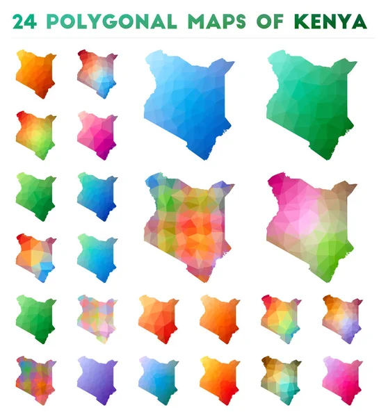 Conjunto de mapas poligonais vetoriais do Quênia Mapa gradiente brilhante do país em baixo estilo poli — Vetor de Stock