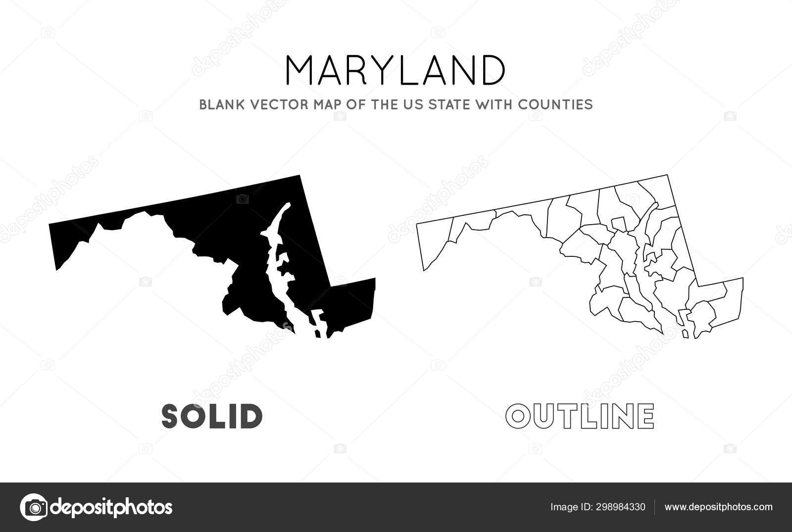 Maryland map Blank vector map of the Us State with counties Borders of