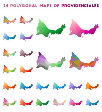 Düşük poli stilde Providenciales Parlak degrade ada haritası vektör poligonal haritalar kümesi