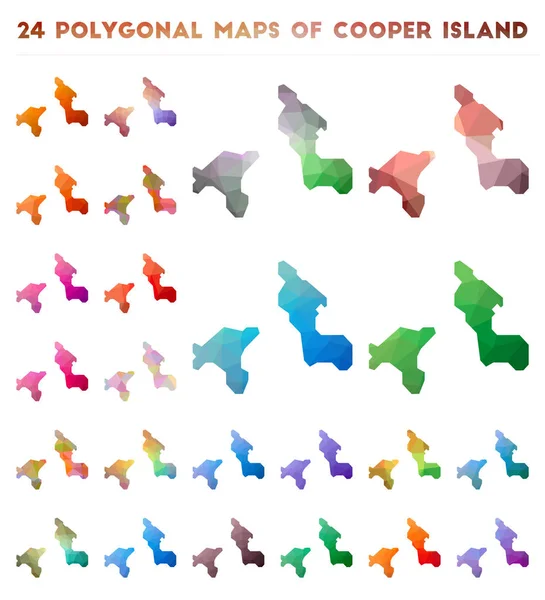 Cooper Adası Düşük poli stilinde adanın parlak degrade haritasıvektör poligonal haritalar kümesi — Stok Vektör