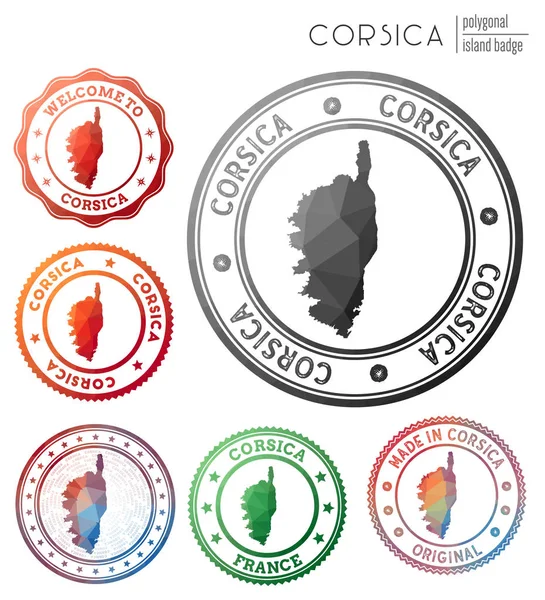 Insignia de Córcega Colorido símbolo de isla poligonal Conjunto de logotipos geométricos multicolores de Córcega Vector — Vector de stock