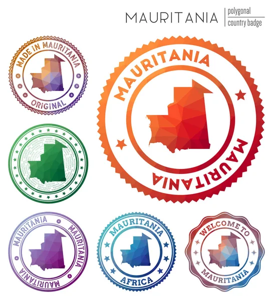 Insignia de Mauritania Colorido símbolo del país poligonal Multicolor geométrico Mauritania logos conjunto — Vector de stock