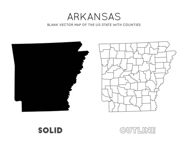 Mapa de Arkansas Mapa vectorial en blanco del estado de Estados Unidos con condados Fronteras de Arkansas para su — Vector de stock