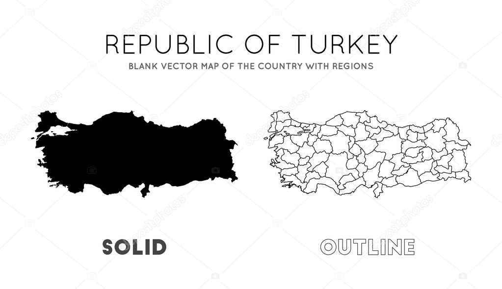 Turkey map Blank vector map of the Country with regions Borders of Turkey for your infographic