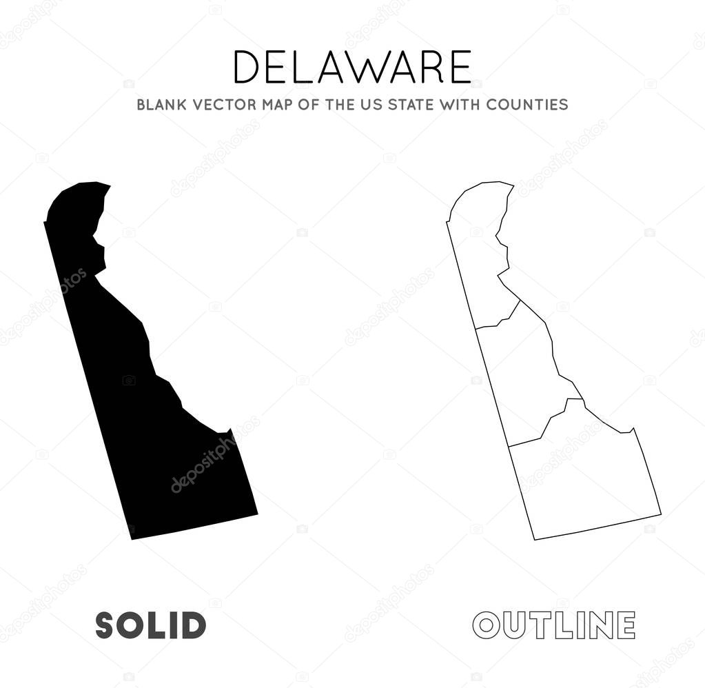 Delaware map Blank vector map of the Us State with counties Borders of Delaware for your