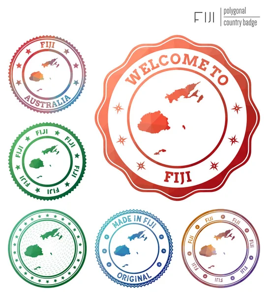 Fiji insignia colorido poligonal país símbolo multicolor geométrico Fiji logos conjunto Vector — Vector de stock