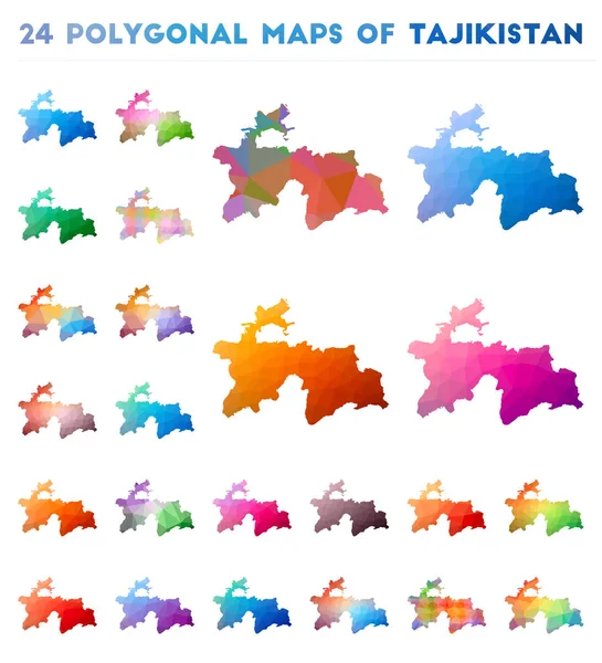 Conjunto de mapas poligonales vectoriales de Tayikistán Mapa de gradiente brillante del país en estilo poli bajo — Vector de stock