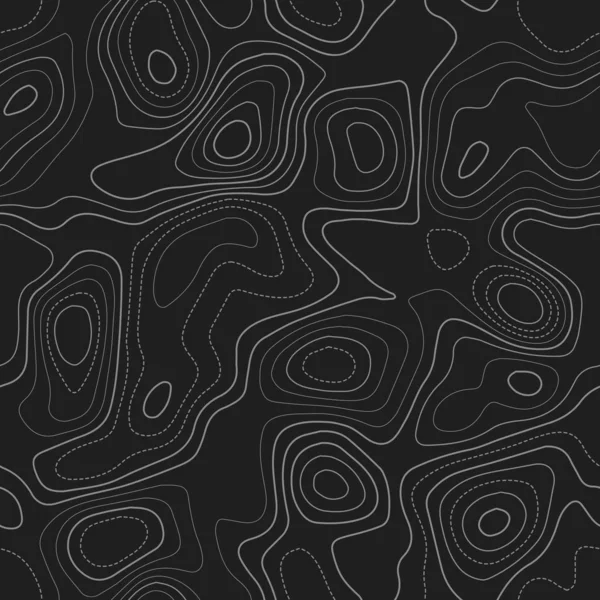 Niesamowita topografia rzeczywista Mapa topografii ciemny bezszwowy Design egzotyczne płytki izolines wzór — Wektor stockowy