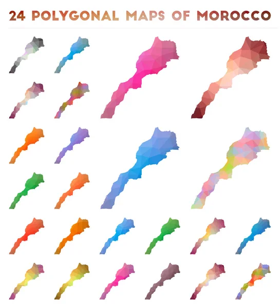Düşük poli tarzı nda ülke Fas Parlak gradyan harita vektör çokgen haritaları kümesi — Stok Vektör