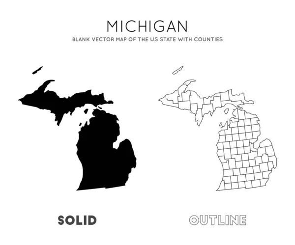 Michigan mapa Mapa vetorial em branco do estado de Us com condados Fronteiras de Michigan para o seu —  Vetores de Stock