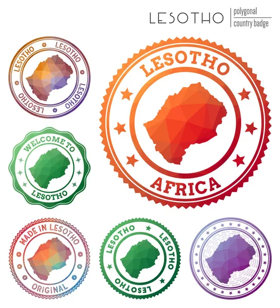 레소토 배지 다채로운 다각형 국가 기호 여러 가지 색 기하학적 레소토 로고 세트 벡터 — 스톡 벡터