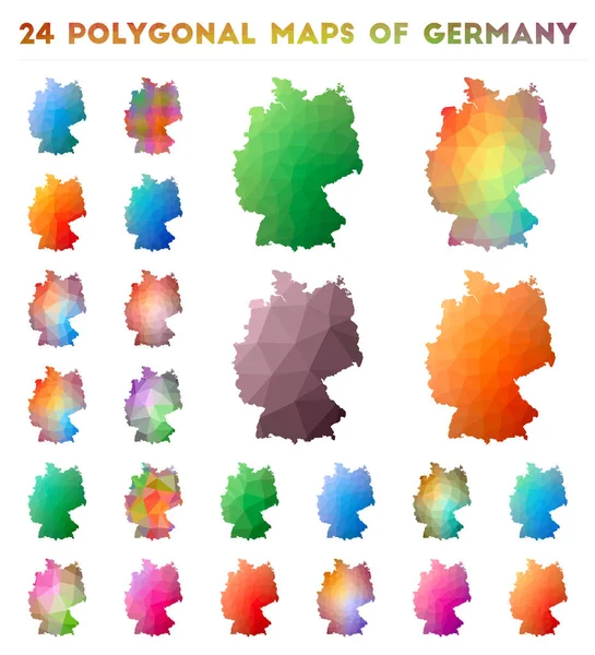 Conjunto de mapas poligonais vetoriais da Alemanha Mapa gradiente brilhante do país em baixo estilo poli — Vetor de Stock