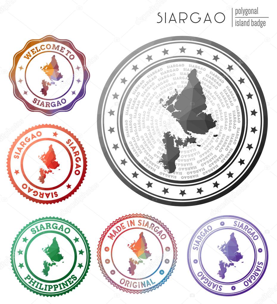 Siargao badge Colorful polygonal island symbol Multicolored geometric Siargao logos set Vector