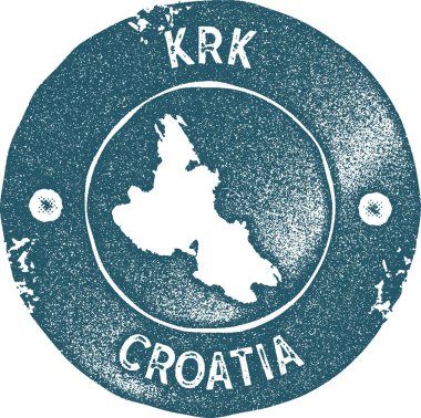 Krk map vintage stamp Retro style handmade label badge or element for travel souvenirs Blue clipart