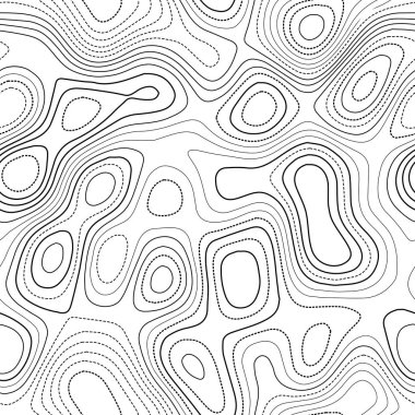 Kontur hatları Gerçek topografya haritası Siyah ve beyaz dikişsiz tasarım değerli fayans izolines