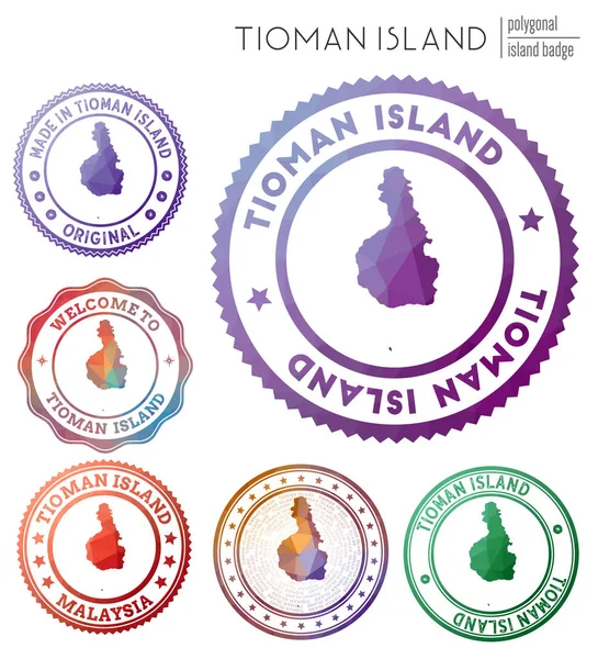Insignia de la isla Tioman Colorido símbolo poligonal de la isla Multicolor geométrico Tioman Island logos — Vector de stock