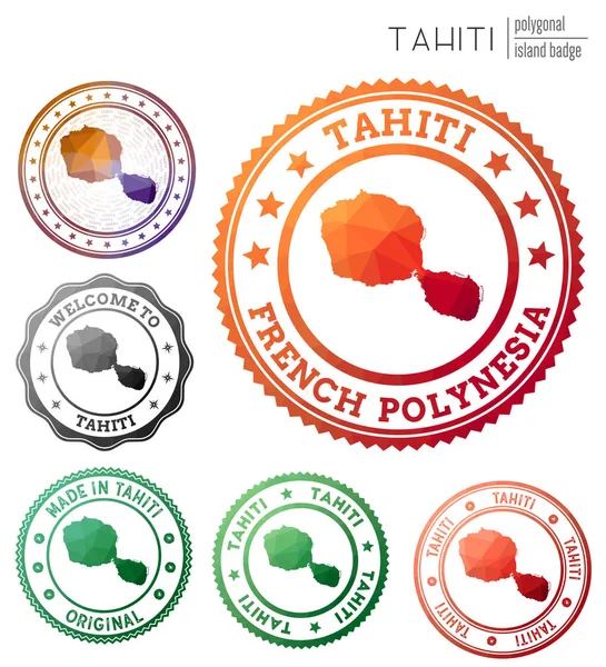 Insignia de Tahití Colorido símbolo de isla poligonal Conjunto de logotipos geométricos multicolores de Tahití Vector — Vector de stock