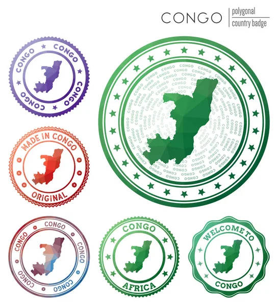 Congo insignia colorido poligonal país símbolo multicolor geométrico Congo logos conjunto Vector — Vector de stock