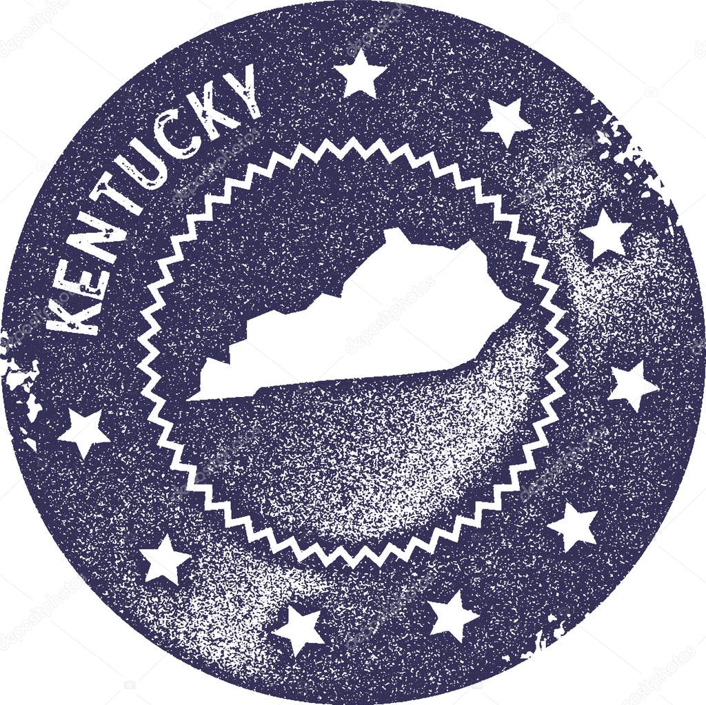 Kentucky map vintage stamp. Retro style handmade label, badge or element for travel souvenirs. Deep purple rubber stamp with us state map silhouette. Vector illustration.