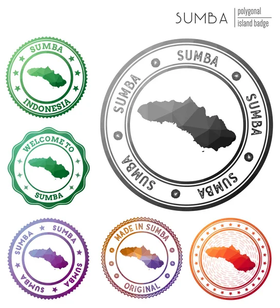 Insignia de Sumba Colorido símbolo de isla poligonal Conjunto de logos de Sumba geométricos multicolores Vector — Vector de stock