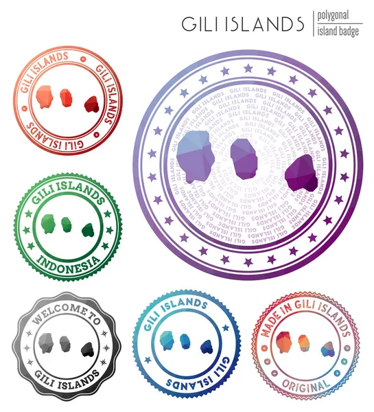 Insignia de las Islas Gili Colorido símbolo poligonal de la isla Multicolor geométrico Gili Islands logos conjunto — Vector de stock