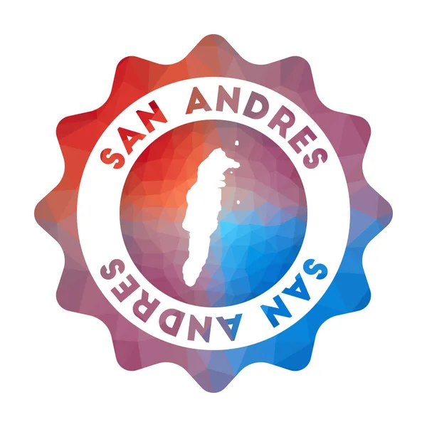Logotipo polivinílico bajo de San Andrés Logotipo de viaje degradado colorido de la isla en estilo geométrico — Vector de stock
