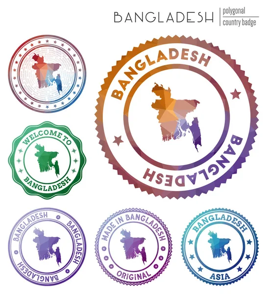Insignia Bangladesh Colorido símbolo del país poligonal Multicolor geométrico Bangladesh logos conjunto — Vector de stock