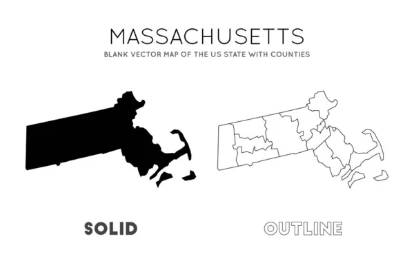 Massachusetts mappa Blank mappa vettoriale dello Stato degli Stati Uniti con contee Confini del Massachusetts per il tuo — Vettoriale Stock