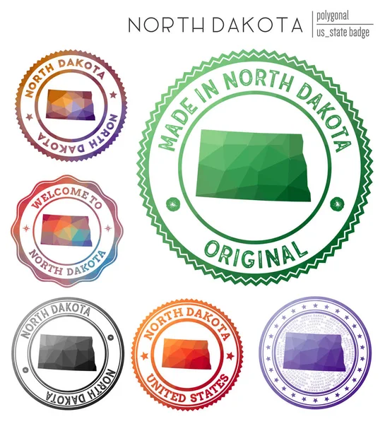 North Dakota badge kleurrijke veelhoekige Amerikaanse staat symbool veelkleurige geometrische North Dakota logo's — Stockvector