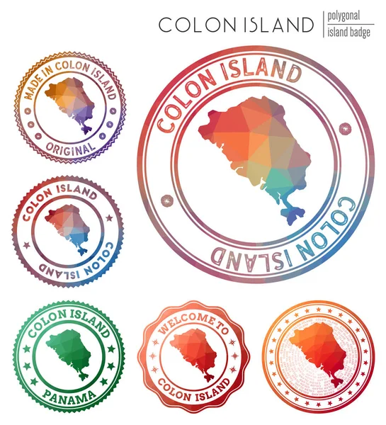 コロン島バッジ カラフル多角形の島のシンボル多色幾何学的なコロン島のロゴセット — ストックベクタ