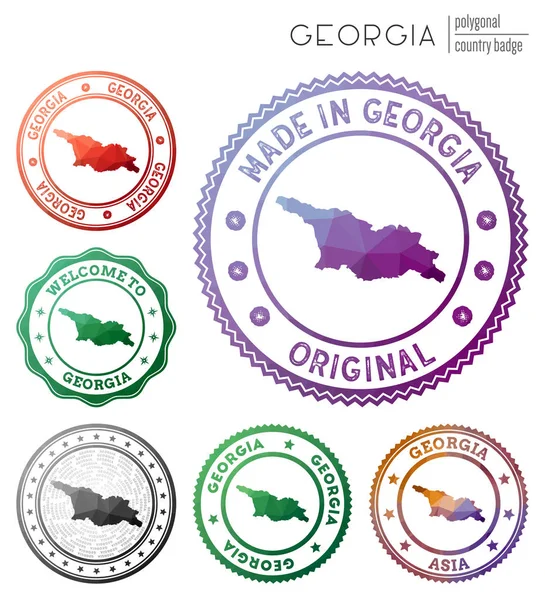 Gürcistan rozeti Renkli çokgen ülke sembolü Çok renkli geometrik Gürcistan logoları Vektör seti — Stok Vektör
