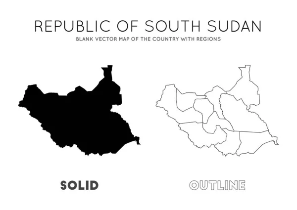 Sydsudan karta tom vektor karta över landet med regioner gränsar av södra Sudan för din — Stock vektor