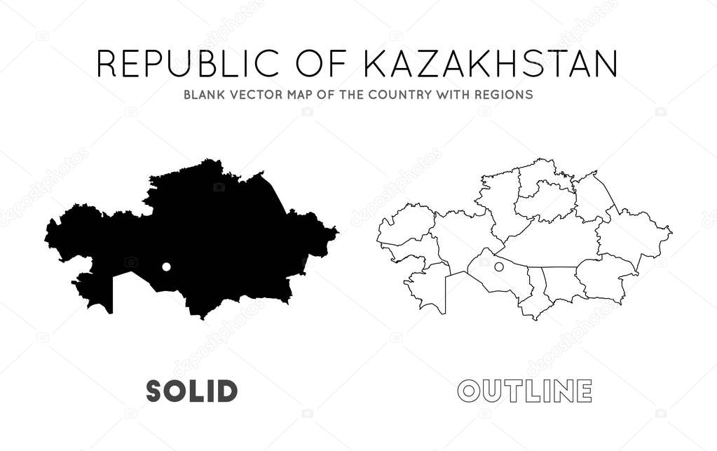 Kazakhstan map Blank vector map of the Country with regions Borders of Kazakhstan for your