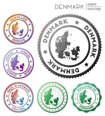 Danimarka rozeti Renkli çokgen ülke sembolü Çok renkli geometrik Danimarka logoları vektör seti