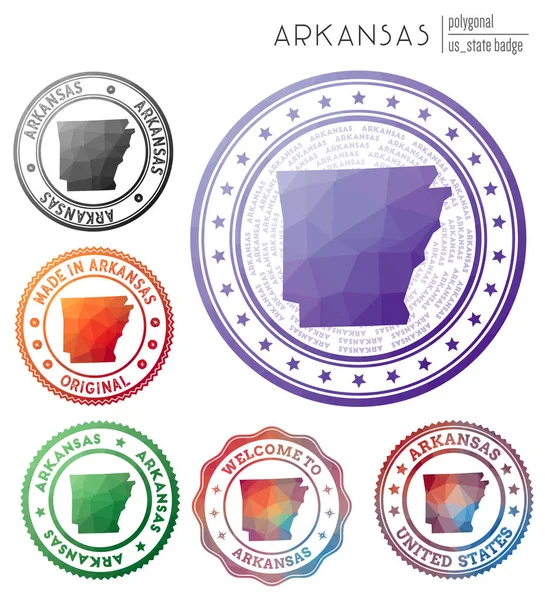 Arkansas badge kleurrijke veelhoekige Amerikaanse staat symbool veelkleurige geometrische Arkansas logo's set — Stockvector